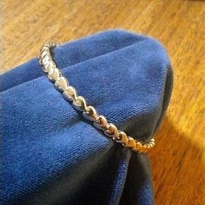 Anne Klein Gold color Heart Pattern Bangle Bracelet with small Crystal accent